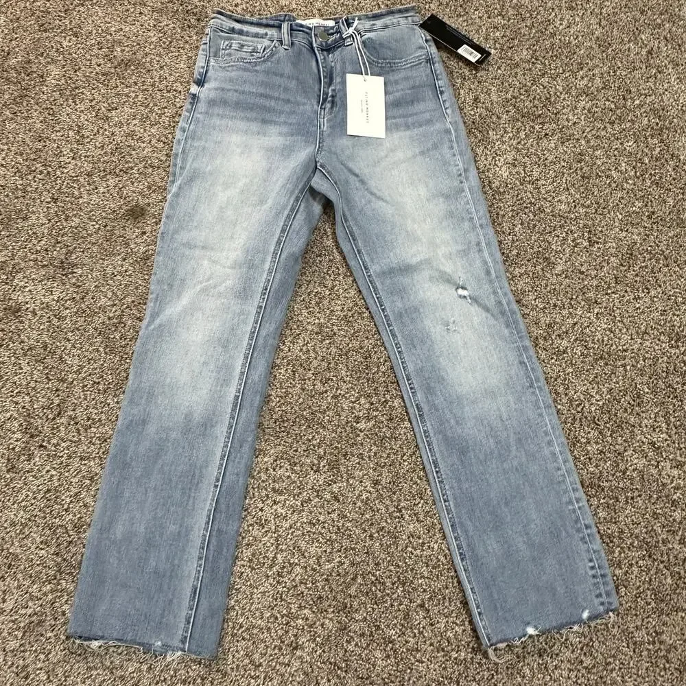 FLYING MONKEY Women's Polite High Rise Crop Straight Jeans Size 26 In Light - Picture 4 of 13